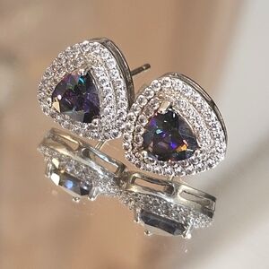 Sterling Silver Mystic Topaz Triangle Cut Stud Earrings 925